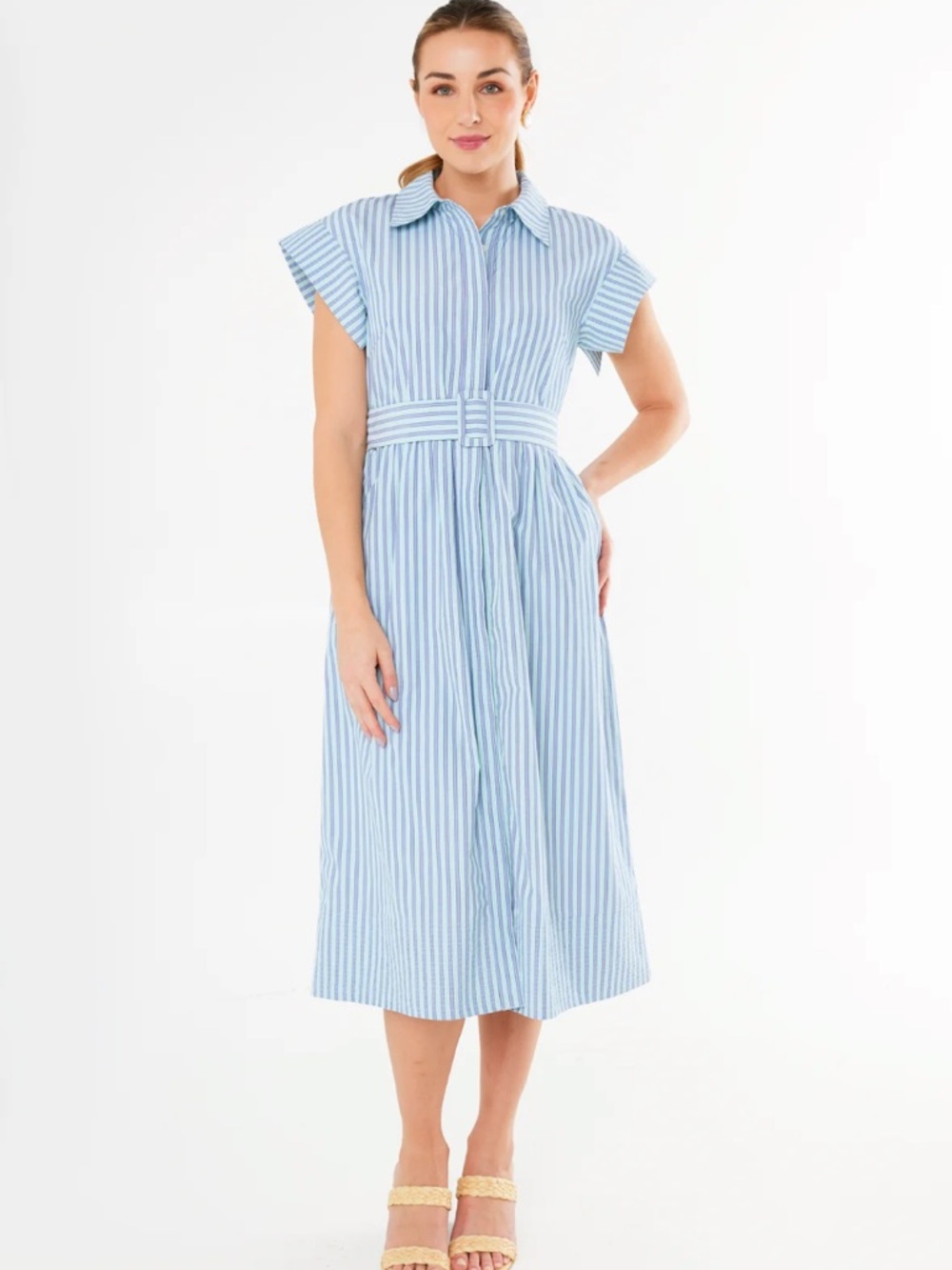 Abbey Glass Harper Dress Periwinkle Stripe Cotton Dress XS
